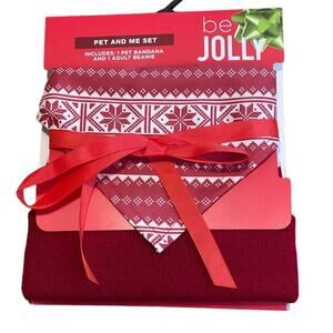 Dog Pet Bandana and Matching Adult Beanie Red Cream by Be Jolly Holiday NWT